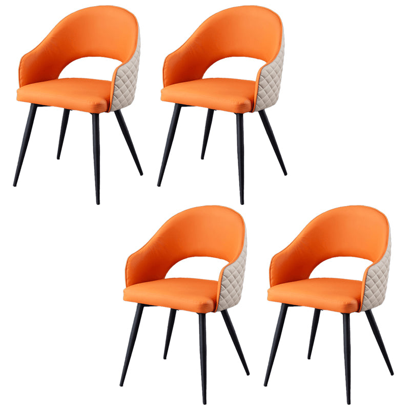 Upholstered Arm Chair Industrial Faux Leather Indoor Dining Chair with Metal Legs