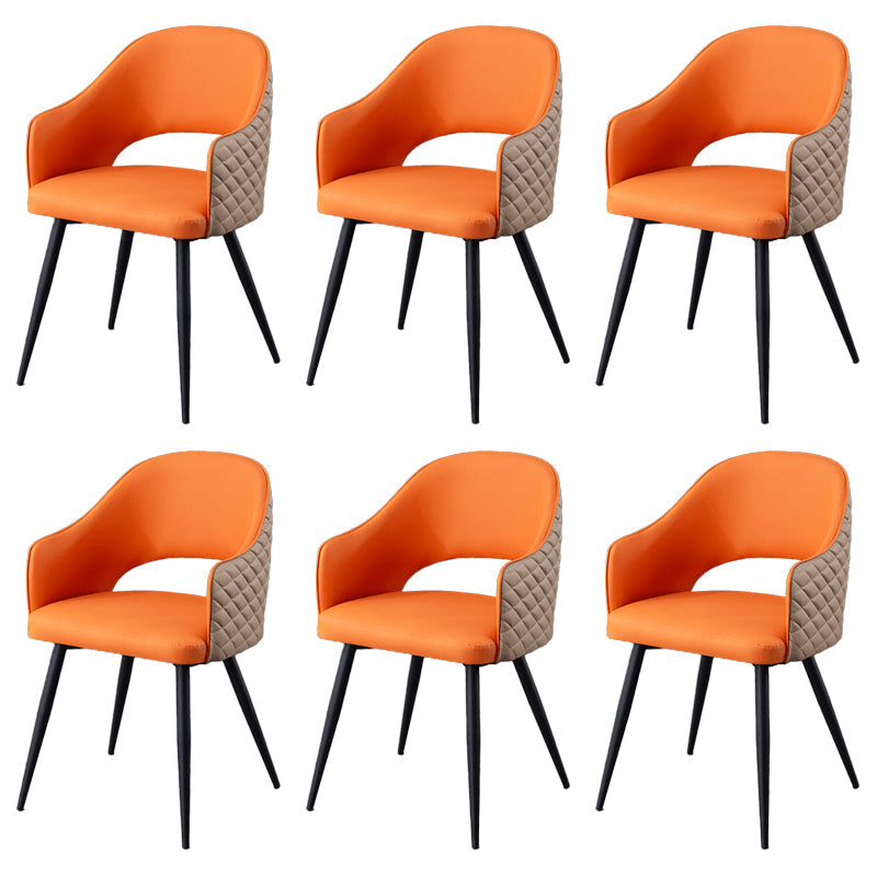 Upholstered Arm Chair Industrial Faux Leather Indoor Dining Chair with Metal Legs