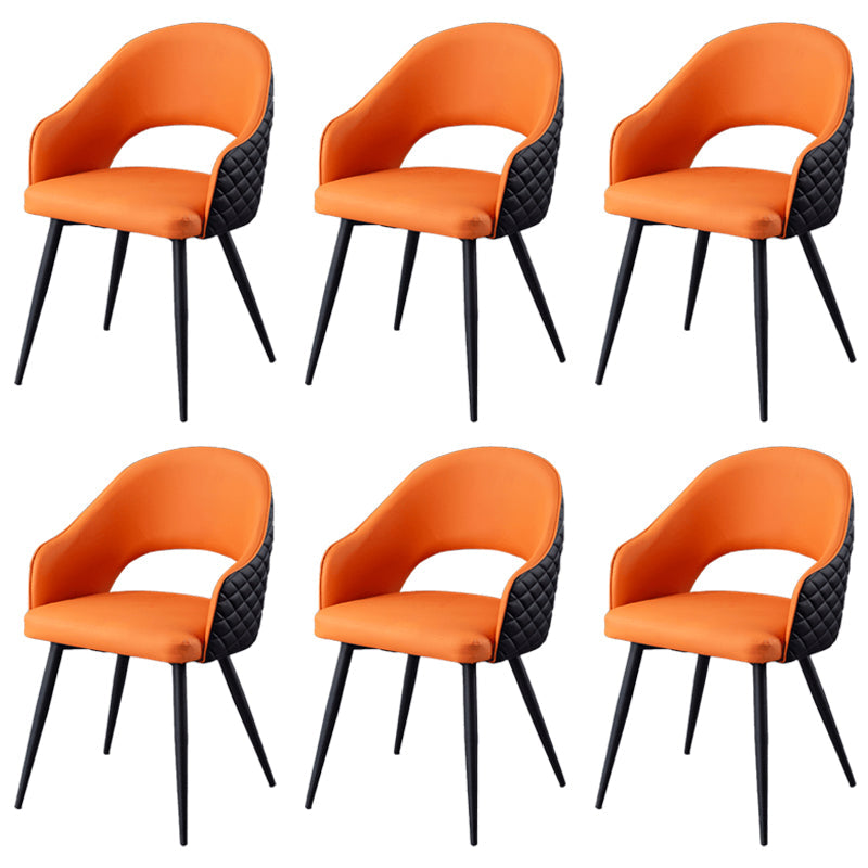 Upholstered Arm Chair Industrial Faux Leather Indoor Dining Chair with Metal Legs