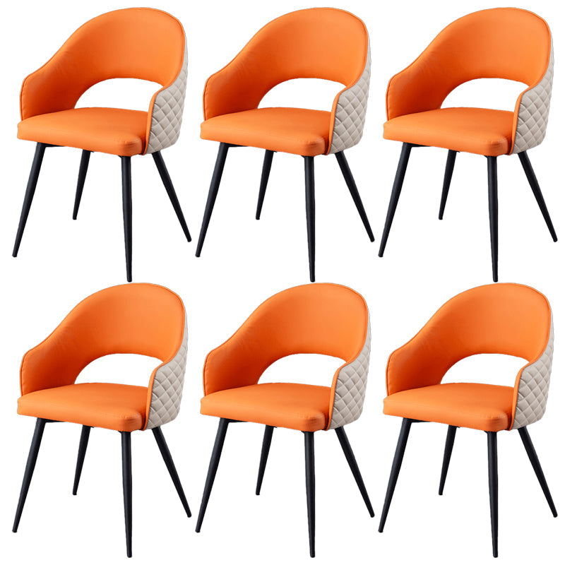 Upholstered Arm Chair Industrial Faux Leather Indoor Dining Chair with Metal Legs