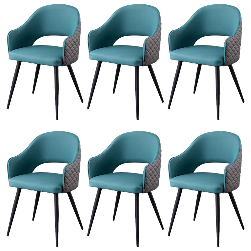 Upholstered Arm Chair Industrial Faux Leather Indoor Dining Chair with Metal Legs