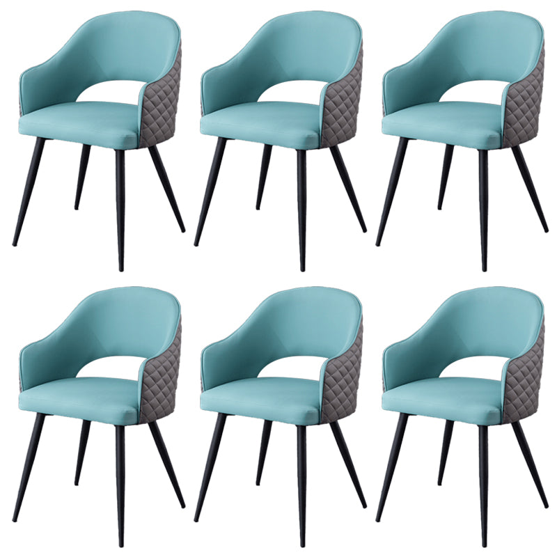 Upholstered Arm Chair Industrial Faux Leather Indoor Dining Chair with Metal Legs