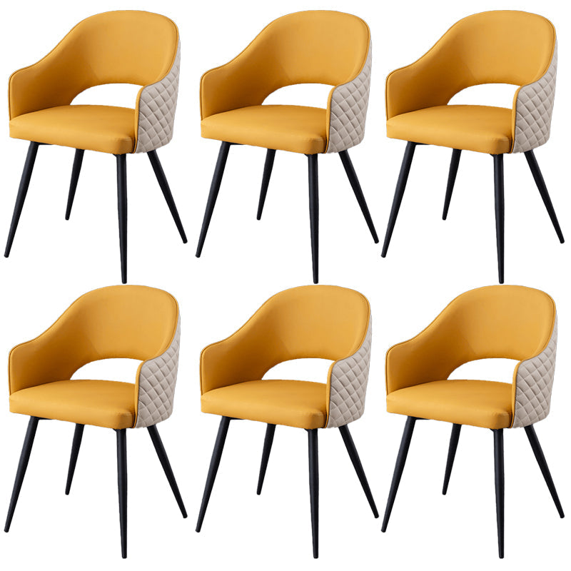 Upholstered Arm Chair Industrial Faux Leather Indoor Dining Chair with Metal Legs