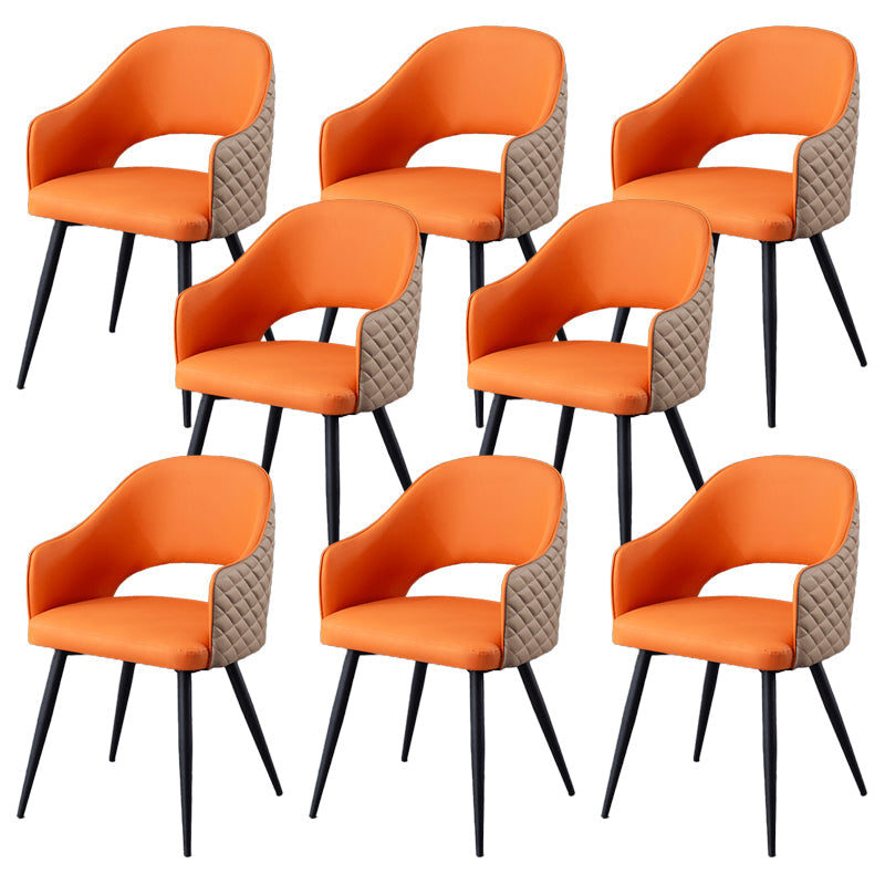 Upholstered Arm Chair Industrial Faux Leather Indoor Dining Chair with Metal Legs