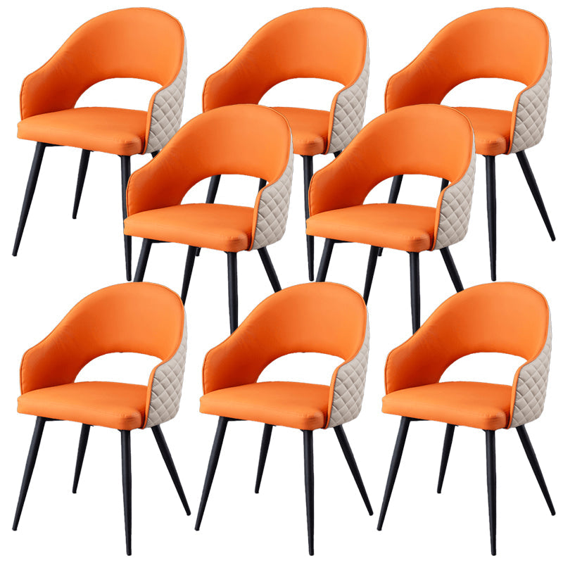 Upholstered Arm Chair Industrial Faux Leather Indoor Dining Chair with Metal Legs