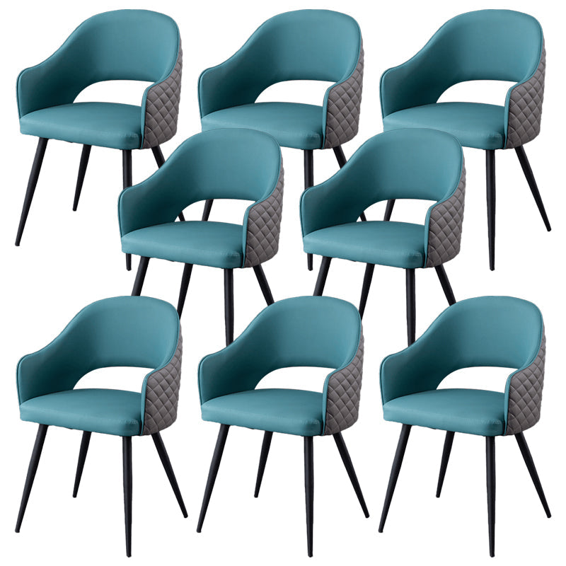 Upholstered Arm Chair Industrial Faux Leather Indoor Dining Chair with Metal Legs