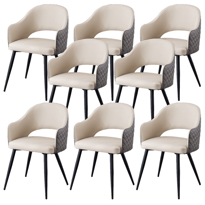 Upholstered Arm Chair Industrial Faux Leather Indoor Dining Chair with Metal Legs