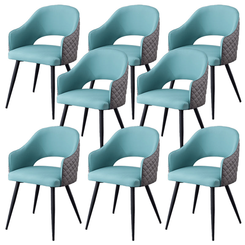 Upholstered Arm Chair Industrial Faux Leather Indoor Dining Chair with Metal Legs