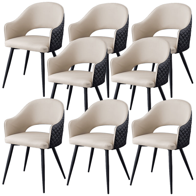 Upholstered Arm Chair Industrial Faux Leather Indoor Dining Chair with Metal Legs