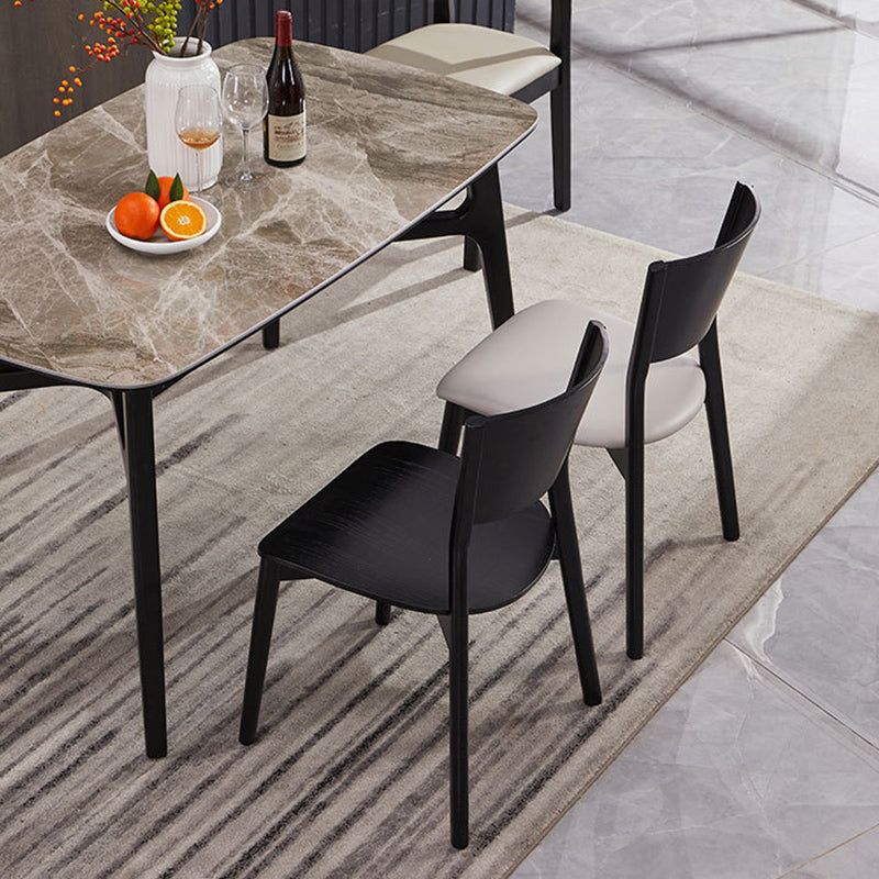 Wood Kitchen Dining Side Chair Open Back Dining Side Chair in Black Frame