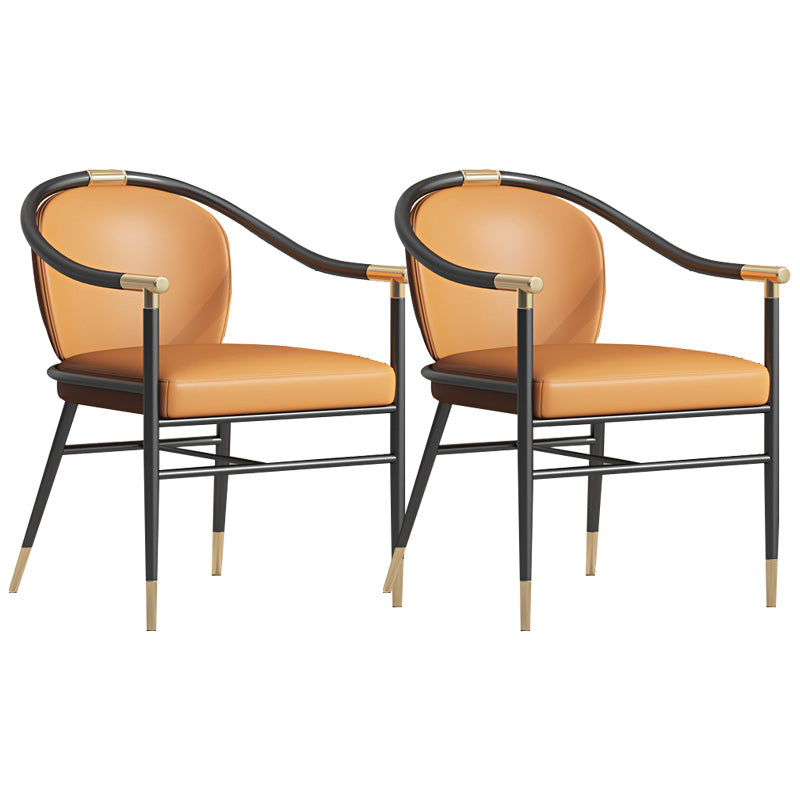 Contemporary Metal Dining Room Chair Arm Upholstered Side Chairs for Home Use Orange 2 Piece Set Clearhalo 'Dining Chairs' 'Dining Tables & Seating' 'dining_chair' 'furn' 'furn_dining_chair' 'Furniture' 'Kitchen & Dining Furniture' 6230897