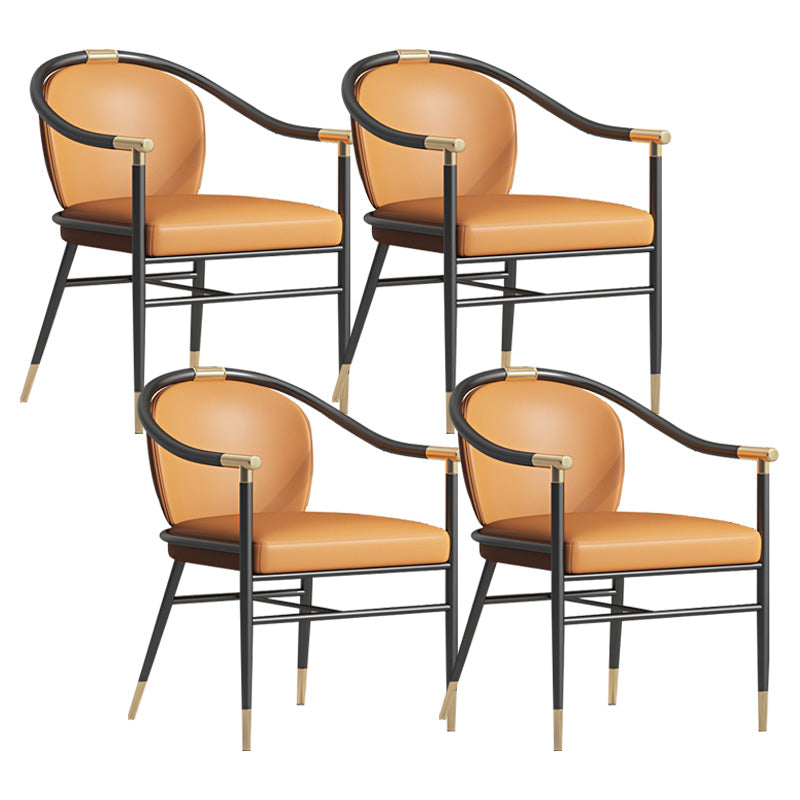 Contemporary Metal Dining Room Chair Arm Upholstered Side Chairs for Home Use Orange 4 Piece Set Clearhalo 'Dining Chairs' 'Dining Tables & Seating' 'dining_chair' 'furn' 'furn_dining_chair' 'Furniture' 'Kitchen & Dining Furniture' 6230900