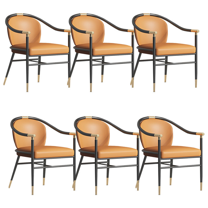 Contemporary Metal Dining Room Chair Arm Upholstered Side Chairs for Home Use Orange 6 Piece Set Clearhalo 'Dining Chairs' 'Dining Tables & Seating' 'dining_chair' 'furn' 'furn_dining_chair' 'Furniture' 'Kitchen & Dining Furniture' 6230902