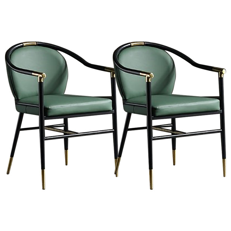 Contemporary Metal Dining Room Chair Arm Upholstered Side Chairs for Home Use Dark Green 2 Piece Set Clearhalo 'Dining Chairs' 'Dining Tables & Seating' 'dining_chair' 'furn' 'furn_dining_chair' 'Furniture' 'Kitchen & Dining Furniture' 6230905