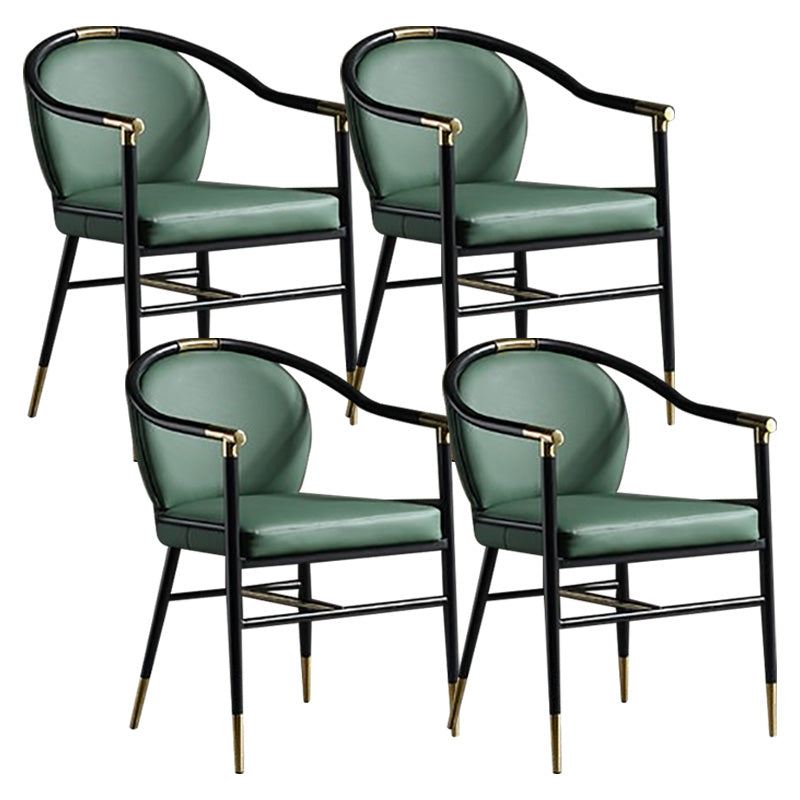 Contemporary Metal Dining Room Chair Arm Upholstered Side Chairs for Home Use Dark Green 4 Piece Set Clearhalo 'Dining Chairs' 'Dining Tables & Seating' 'dining_chair' 'furn' 'furn_dining_chair' 'Furniture' 'Kitchen & Dining Furniture' 6230907