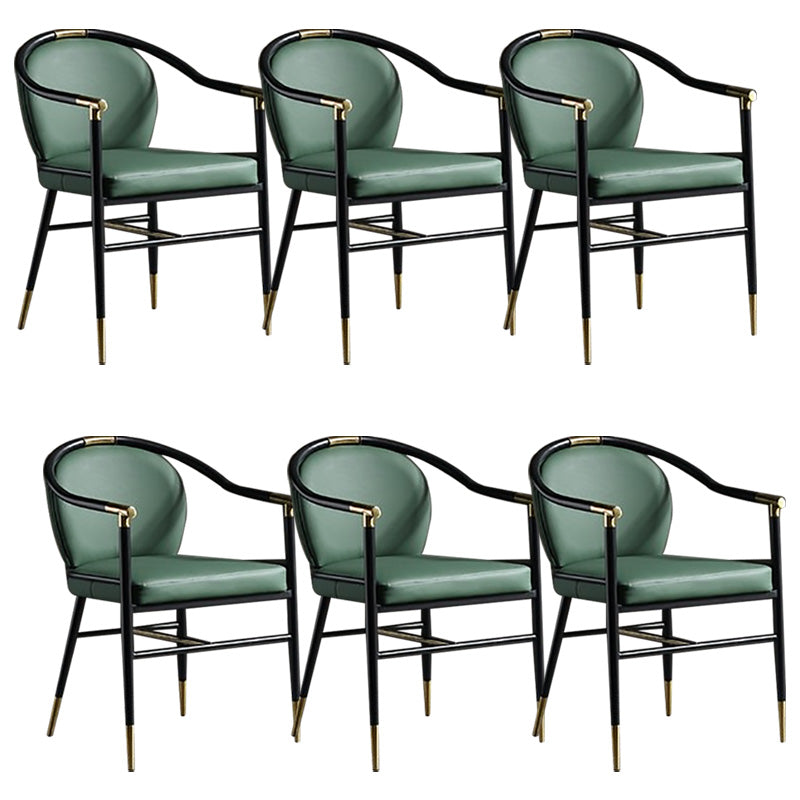 Contemporary Metal Dining Room Chair Arm Upholstered Side Chairs for Home Use Dark Green 6 Piece Set Clearhalo 'Dining Chairs' 'Dining Tables & Seating' 'dining_chair' 'furn' 'furn_dining_chair' 'Furniture' 'Kitchen & Dining Furniture' 6230909
