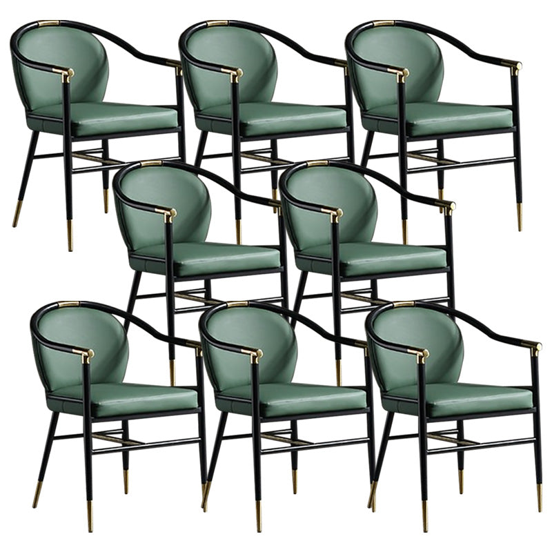 Contemporary Metal Dining Room Chair Arm Upholstered Side Chairs for Home Use Dark Green 8 Piece Set Clearhalo 'Dining Chairs' 'Dining Tables & Seating' 'dining_chair' 'furn' 'furn_dining_chair' 'Furniture' 'Kitchen & Dining Furniture' 6230911