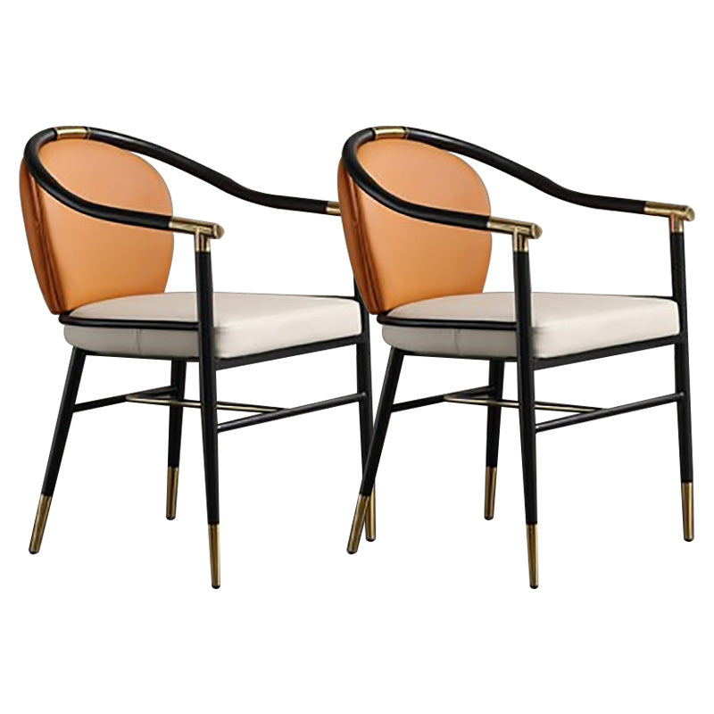 Contemporary Metal Dining Room Chair Arm Upholstered Side Chairs for Home Use Off-White 2 Piece Set Clearhalo 'Dining Chairs' 'Dining Tables & Seating' 'dining_chair' 'furn' 'furn_dining_chair' 'Furniture' 'Kitchen & Dining Furniture' 6230913