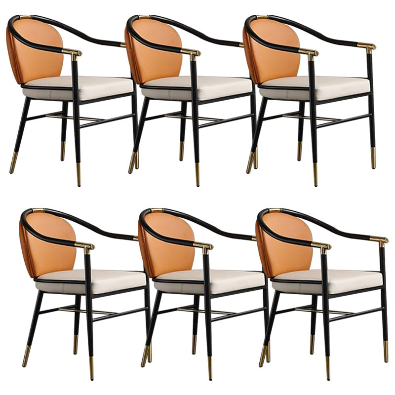 Contemporary Metal Dining Room Chair Arm Upholstered Side Chairs for Home Use Off-White 6 Piece Set Clearhalo 'Dining Chairs' 'Dining Tables & Seating' 'dining_chair' 'furn' 'furn_dining_chair' 'Furniture' 'Kitchen & Dining Furniture' 6230917