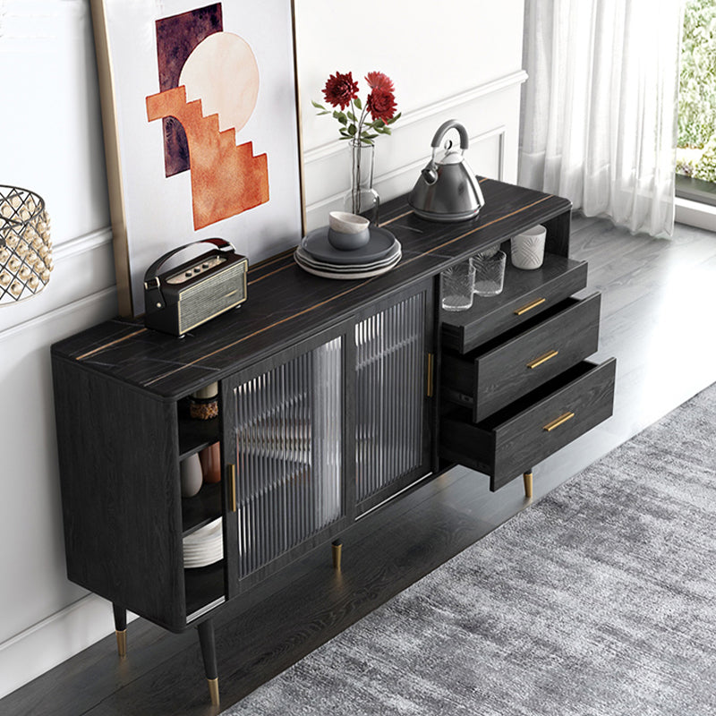 Glam a 2-disegno a buffet da pranzo 61 "l tampone a buffet per porta scorrevole nera con porta di vetro