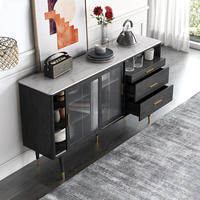 Glam a 2-disegno a buffet da pranzo 61 "l tampone a buffet per porta scorrevole nera con porta di vetro