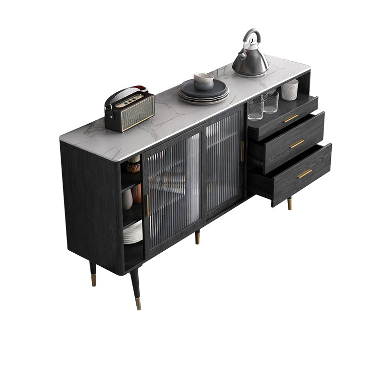 Glam a 2-disegno a buffet da pranzo 61 "l tampone a buffet per porta scorrevole nera con porta di vetro