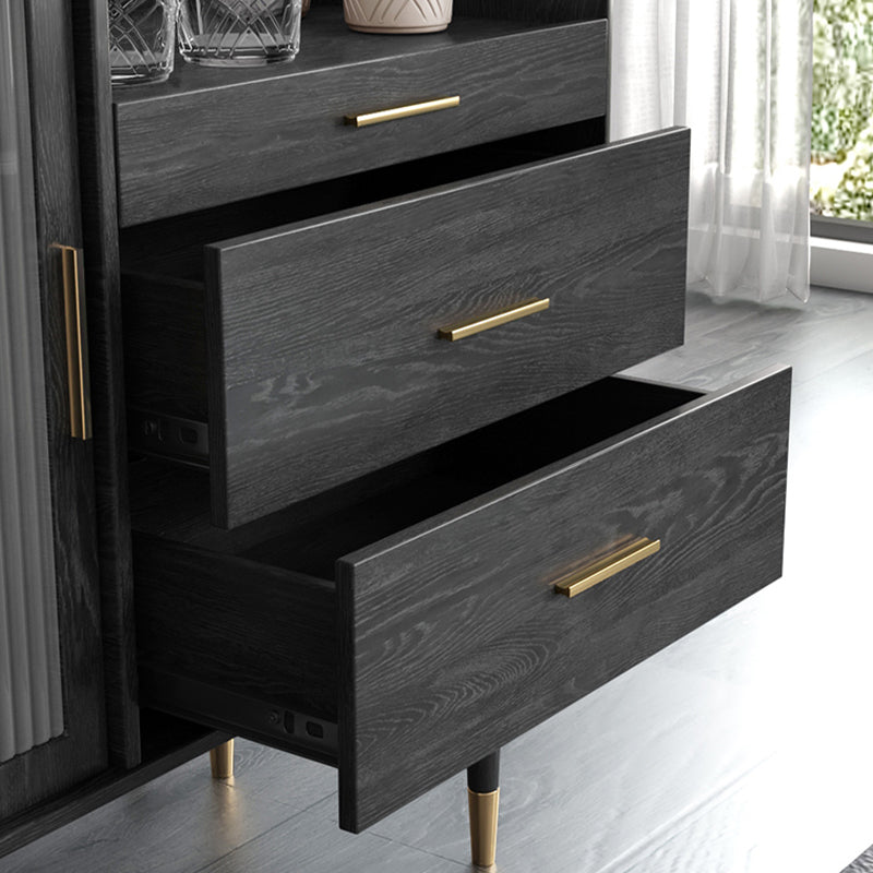 Glam a 2-disegno a buffet da pranzo 61 "l tampone a buffet per porta scorrevole nera con porta di vetro