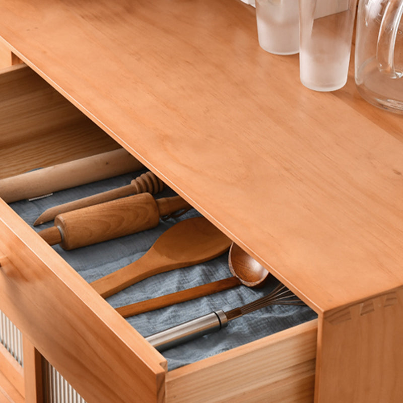 Moderno server in legno massiccio di pino 2 cassetto credenza marrone con porta di vetro