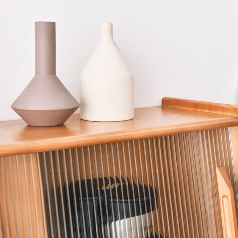 Moderno server in legno massiccio di pino 2 cassetto credenza marrone con porta di vetro