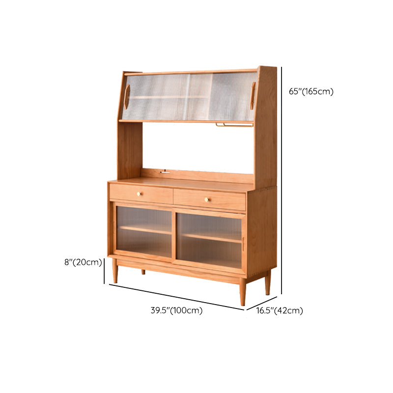 Moderno server in legno massiccio di pino 2 cassetto credenza marrone con porta di vetro