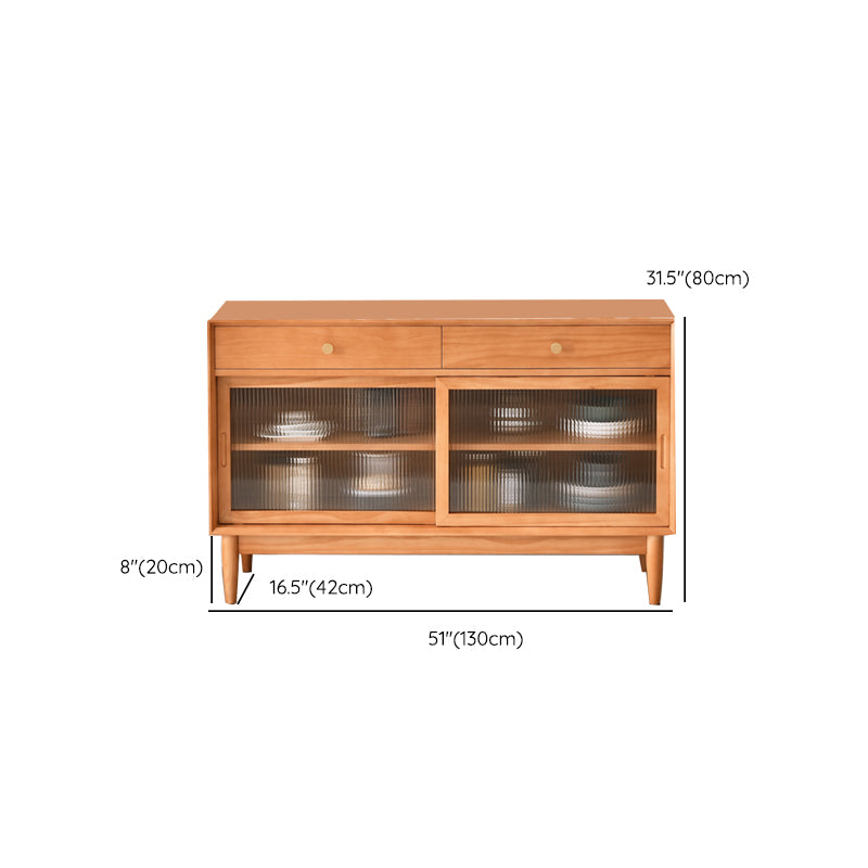 Moderno server in legno massiccio di pino 2 cassetto credenza marrone con porta di vetro