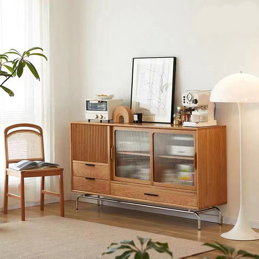 Server da pranzo di ciliegia moderno a legna a scaffalatura regolabile tavolo a buffet marrone con porta di vetro