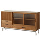 Modern Cherry Wood Dining Server Adjustable Shelving Brown Buffet Table with Glass Door