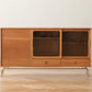 2-drawer Sideboard Table Modern Brown Pine Solid Wood Credenza with Glass Door