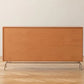 2-drawer Sideboard Table Modern Brown Pine Solid Wood Credenza with Glass Door