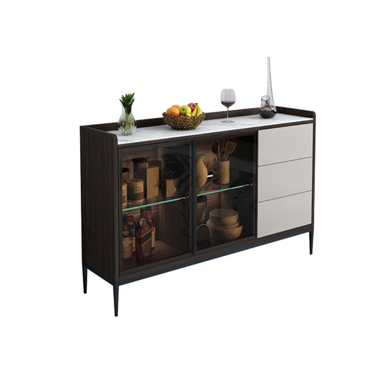 Glam Cabinets Buffet Stand 3 Drawers Glass Doors Buffet Sideboard 59"L x 12"W x 33"H Clearhalo 'buffet_sideboard' 'Buffets & Sideboards' 'furn' 'furn_buffet_sideboard' 'Furniture' 'Kitchen & Dining Furniture' 6231196