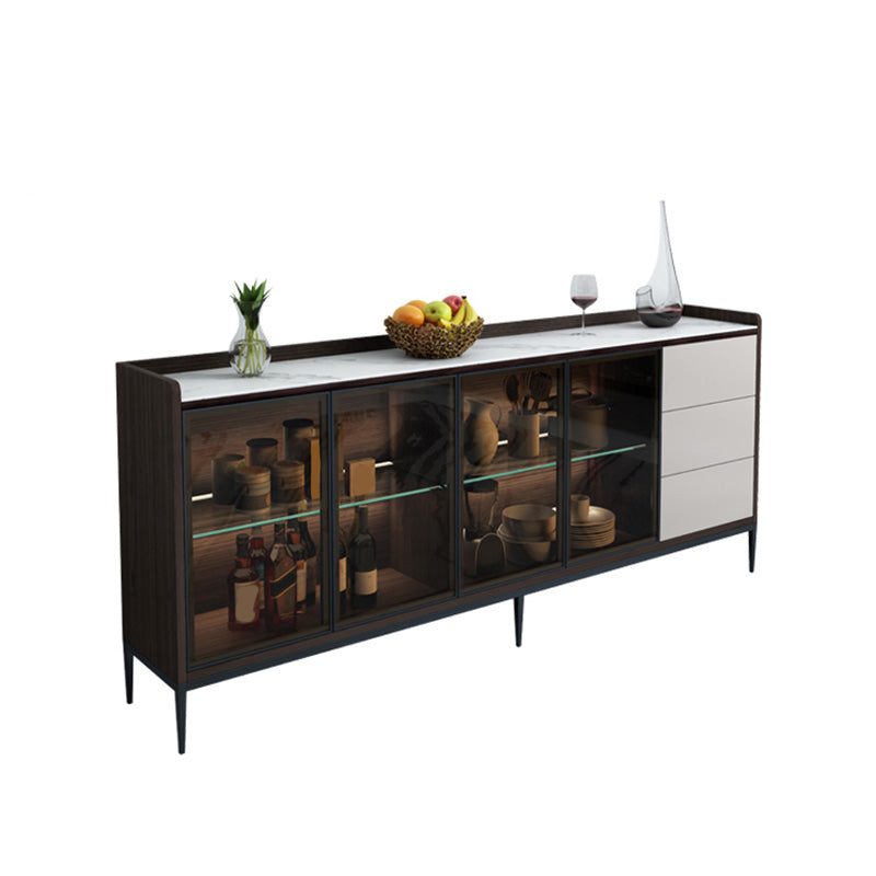 Glam Cabinets Buffet Stand 3 Drawers Glass Doors Buffet Sideboard Clearhalo 'buffet_sideboard' 'Buffets & Sideboards' 'furn' 'furn_buffet_sideboard' 'Furniture' 'Kitchen & Dining Furniture' 6231197