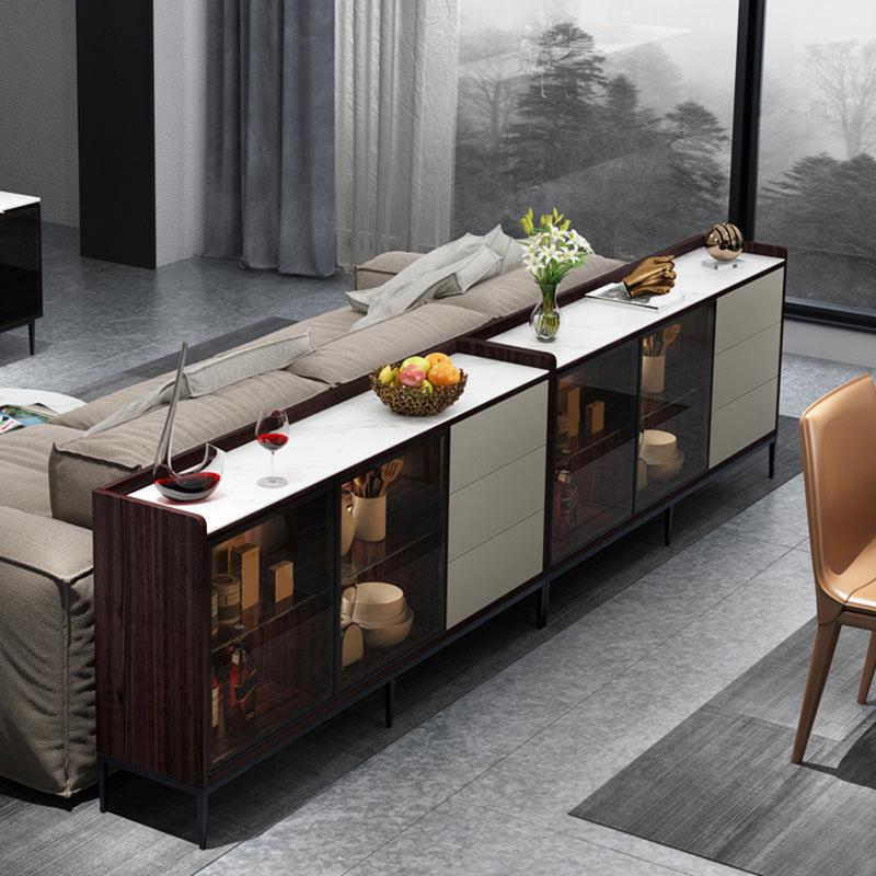 Glam Cabinets Buffet Stand 3 Drawers Glass Doors Buffet Sideboard Clearhalo 'buffet_sideboard' 'Buffets & Sideboards' 'furn' 'furn_buffet_sideboard' 'Furniture' 'Kitchen & Dining Furniture' 6231198