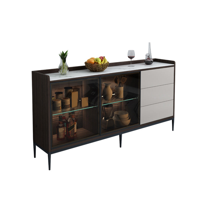 Glam Cabinets Buffet Stand 3 Drawers Glass Doors Buffet Sideboard 59"L x 16"W x 33"H Clearhalo 'buffet_sideboard' 'Buffets & Sideboards' 'furn' 'furn_buffet_sideboard' 'Furniture' 'Kitchen & Dining Furniture' 6231199
