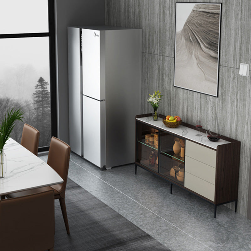 Glam Cabinets Buffet Stand 3 Drawers Glass Doors Buffet Sideboard Clearhalo 'buffet_sideboard' 'Buffets & Sideboards' 'furn' 'furn_buffet_sideboard' 'Furniture' 'Kitchen & Dining Furniture' 6231200