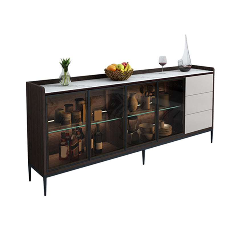 Glam Cabinets Buffet Stand 3 Drawers Glass Doors Buffet Sideboard Clearhalo 'buffet_sideboard' 'Buffets & Sideboards' 'furn' 'furn_buffet_sideboard' 'Furniture' 'Kitchen & Dining Furniture' 6231202