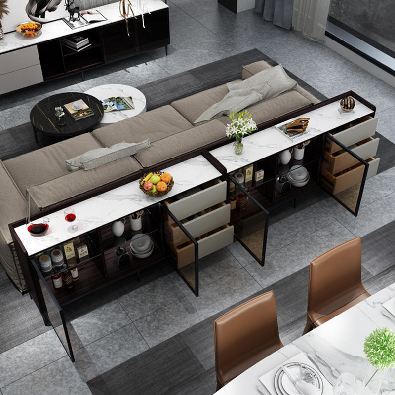 Glam Cabinets Buffet Stand 3 Drawers Glass Doors Buffet Sideboard Clearhalo 'buffet_sideboard' 'Buffets & Sideboards' 'furn' 'furn_buffet_sideboard' 'Furniture' 'Kitchen & Dining Furniture' 6231207