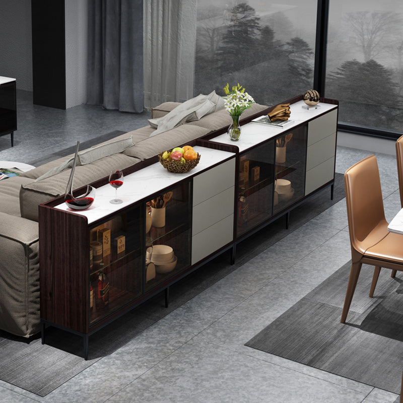 Glam Cabinets Buffet Stand 3 Drawers Glass Doors Buffet Sideboard Clearhalo 'buffet_sideboard' 'Buffets & Sideboards' 'furn' 'furn_buffet_sideboard' 'Furniture' 'Kitchen & Dining Furniture' 6231209