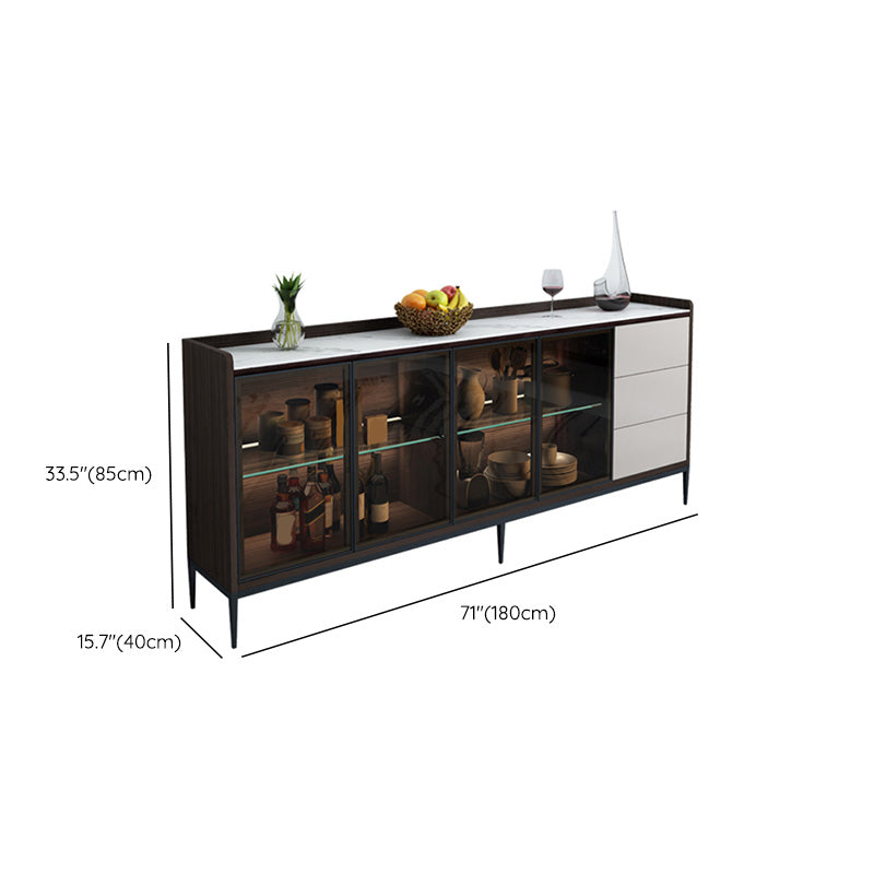Glam Cabinets Buffet Stand 3 Drawers Glass Doors Buffet Sideboard Clearhalo 'buffet_sideboard' 'Buffets & Sideboards' 'furn' 'furn_buffet_sideboard' 'Furniture' 'Kitchen & Dining Furniture' 6231210