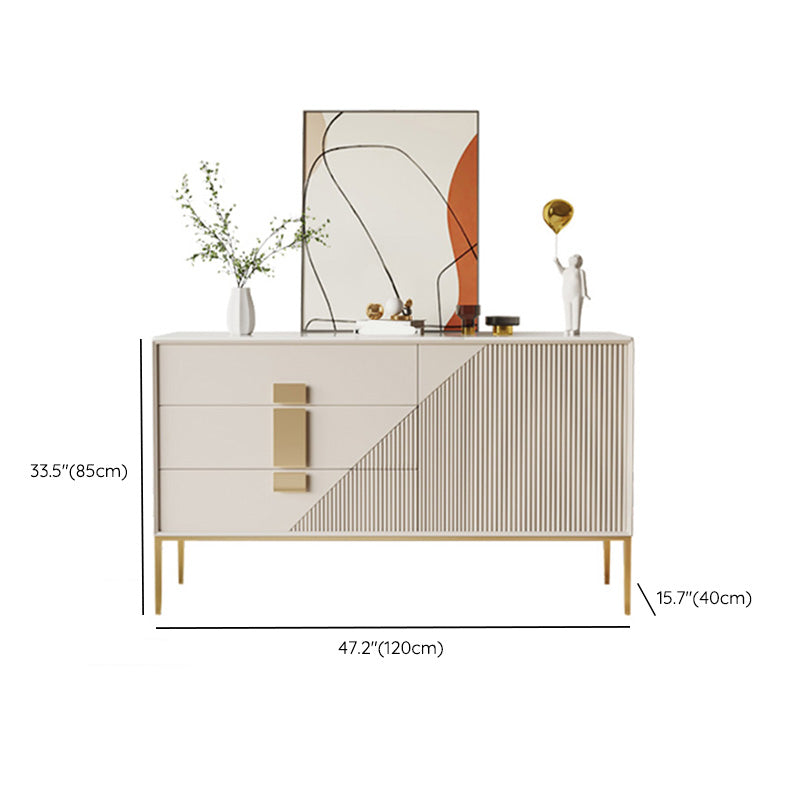 Creamdiera a 3 disegni in pietra sinterizzato bianco con gambe metalliche