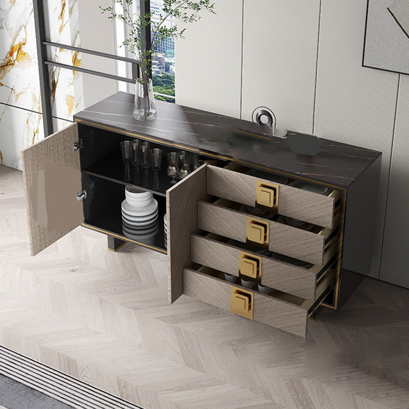 Scheda laterale Glam 4-Drawer Abbazzine nera a 2 porte con base di metallo