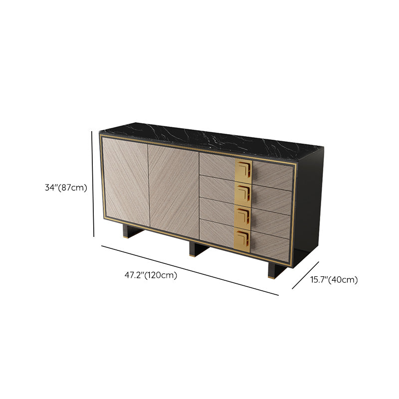 Scheda laterale Glam 4-Drawer Abbazzine nera a 2 porte con base di metallo