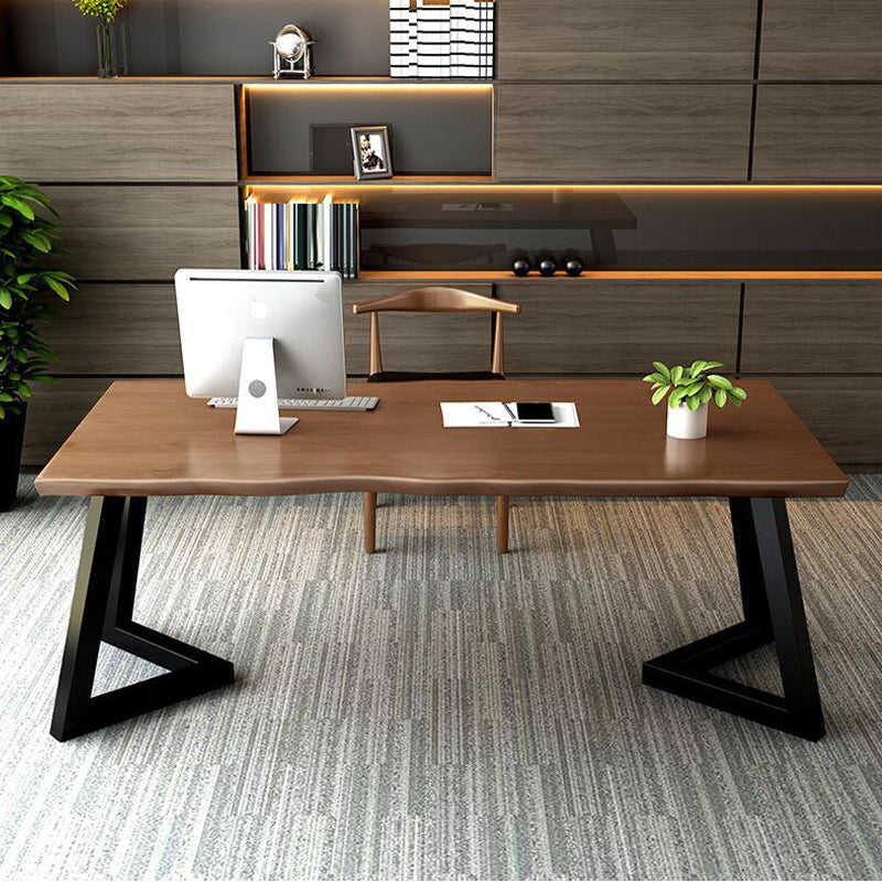 Brown Industrial Office Desk Solid Wood 75" Home Writing Desk 86.6"L x 35.4"W x 29.5"H Clearhalo 'furn' 'furn_office_desk' 'Furniture' 'Office Desks' 'Office Furniture' 'office_desk' 6231437