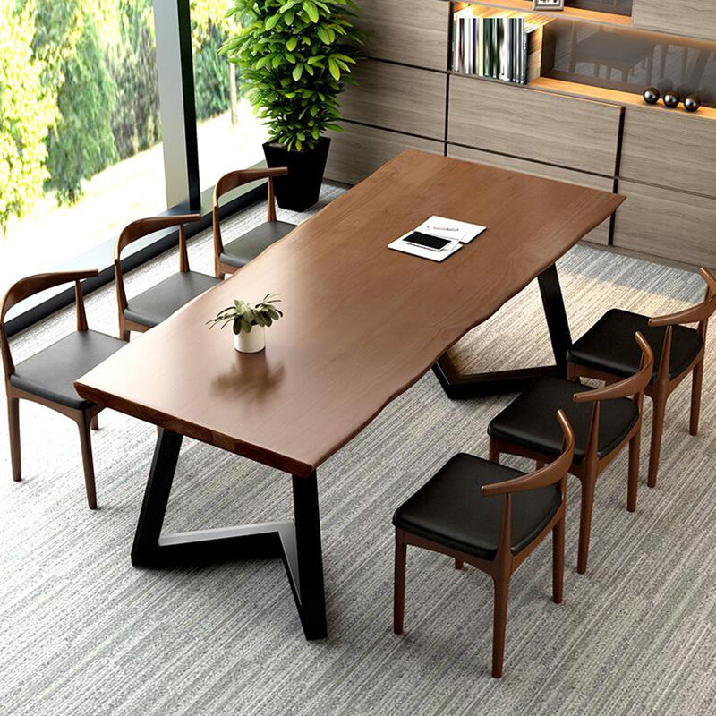 Brown Industrial Office Desk Solid Wood 75" Home Writing Desk 78.7"L x 27.6"W x 29.5"H Clearhalo 'furn' 'furn_office_desk' 'Furniture' 'Office Desks' 'Office Furniture' 'office_desk' 6231439