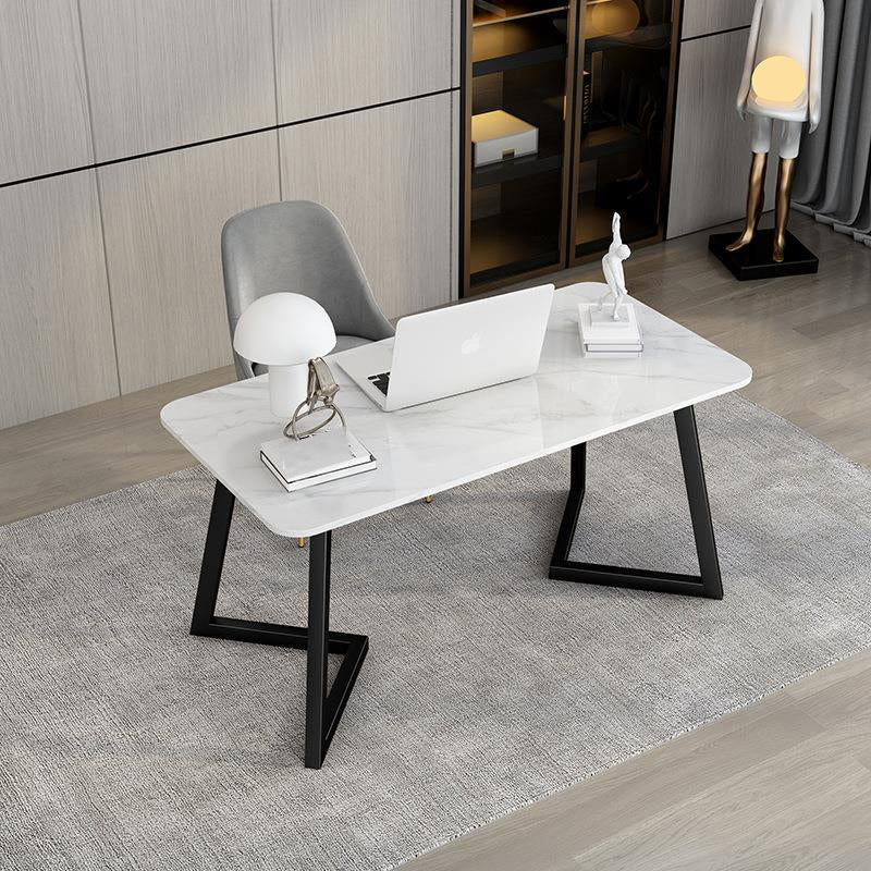 Contemporary Marble Writing Desk Office Desk with Metal Legs 47.2"L x 23.6"W x 29.5"H Black White Clearhalo 'furn' 'furn_office_desk' 'Furniture' 'Office Desks' 'Office Furniture' 'office_desk' 6231460